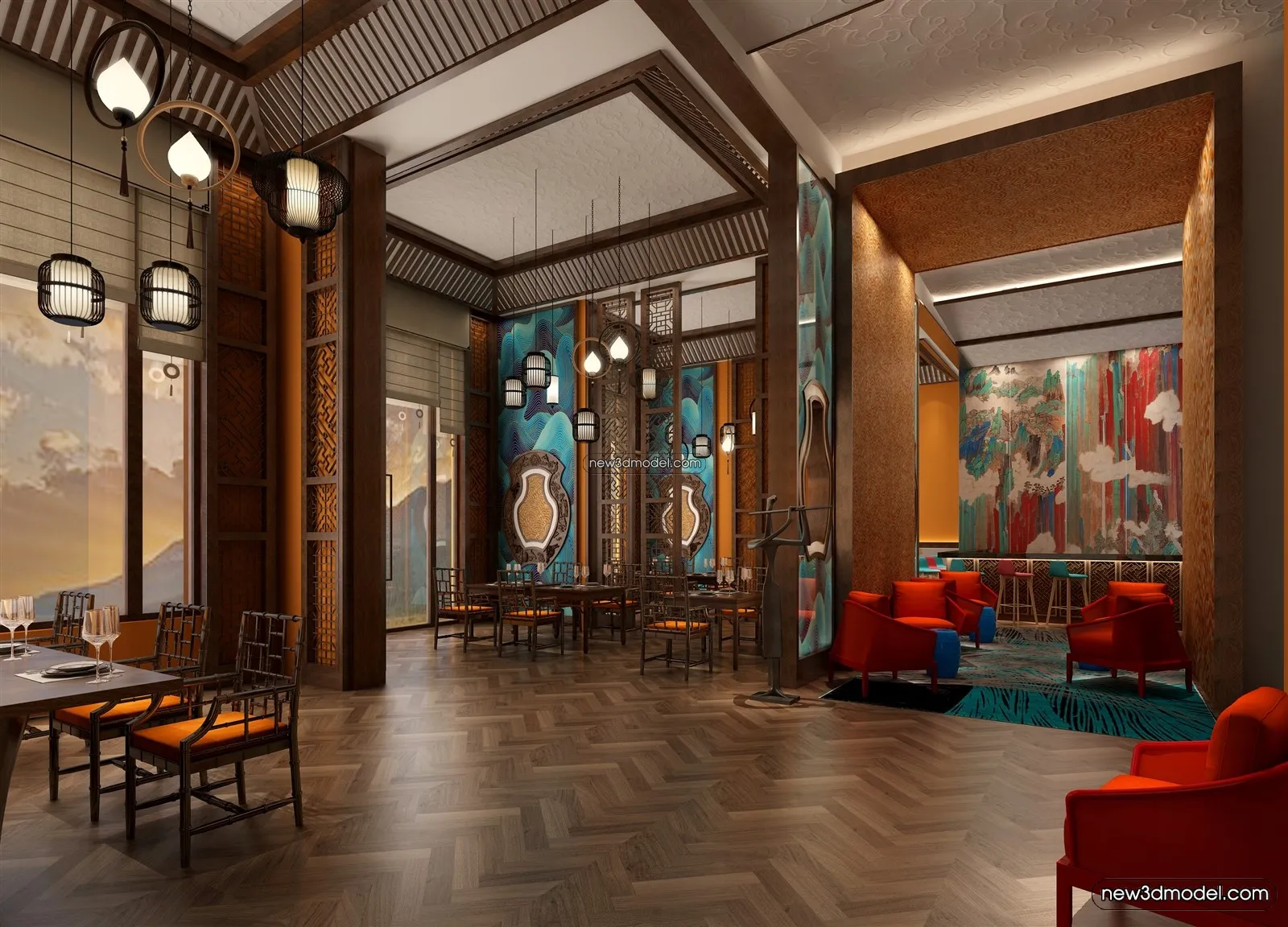 Buffet Restaurant of Hotels 3D Scenes - 3D Blocks - 025