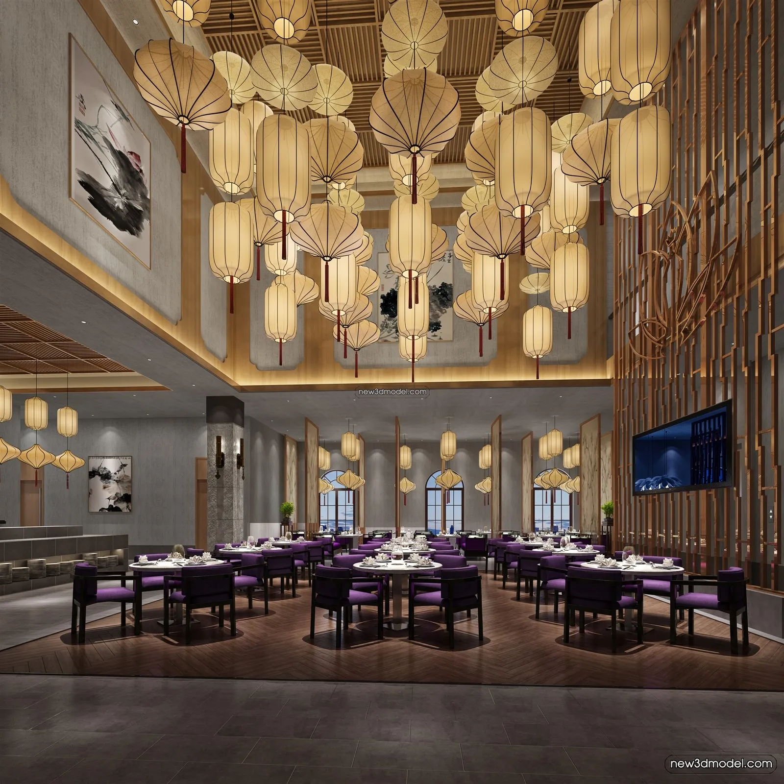 Buffet Restaurant of Hotels 3D Scenes - 3D Blocks - 028