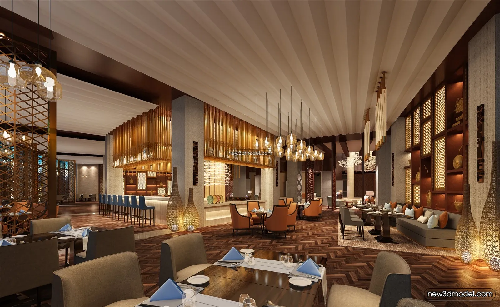 Buffet Restaurant of Hotels 3D Scenes - 3D Blocks - 029