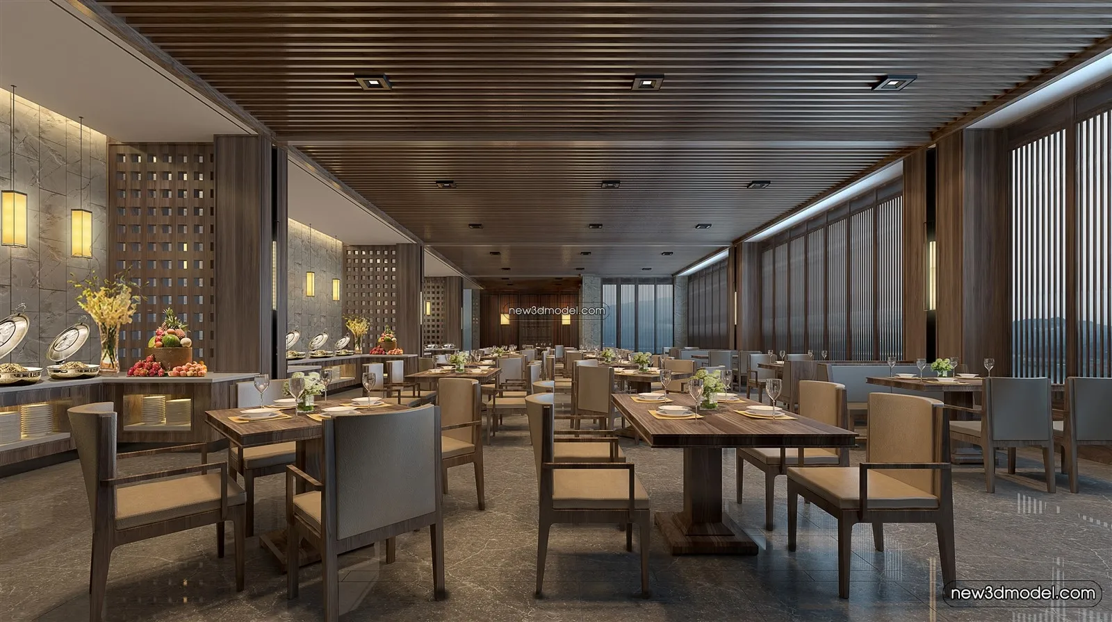 Buffet Restaurant of Hotels 3D Scenes - 3D Blocks - 034