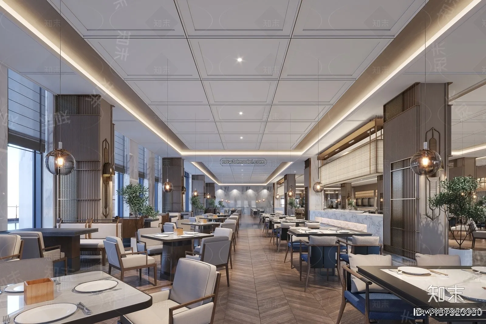 Buffet Restaurant of Hotels 3D Scenes - 3D Blocks - 035