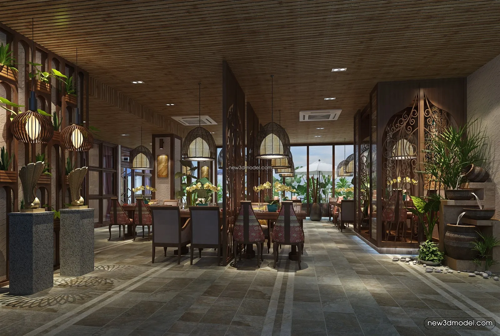 Buffet Restaurant of Hotels 3D Scenes - 3D Blocks - 036