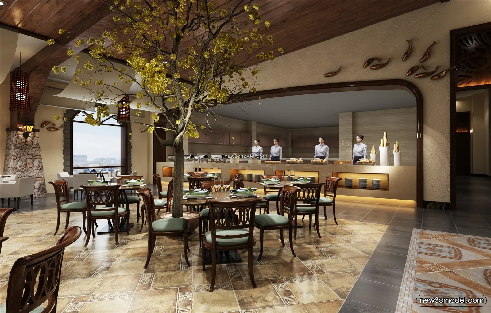 Buffet Restaurant of Hotels 3D Scenes - 3D Blocks - 037