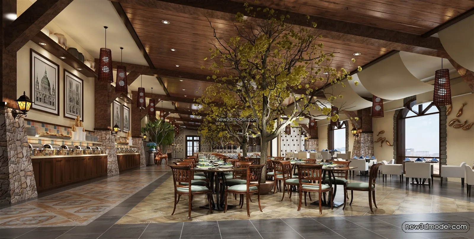 Buffet Restaurant of Hotels 3D Scenes - 3D Blocks - 039