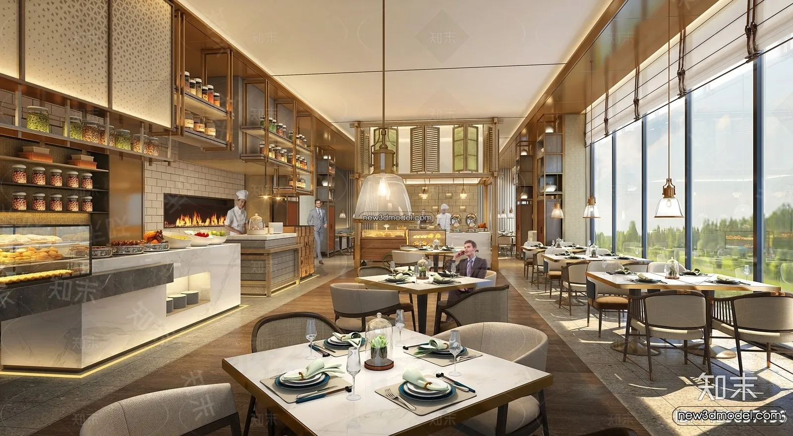 Buffet Restaurant of Hotels 3D Scenes - 3D Blocks - 040