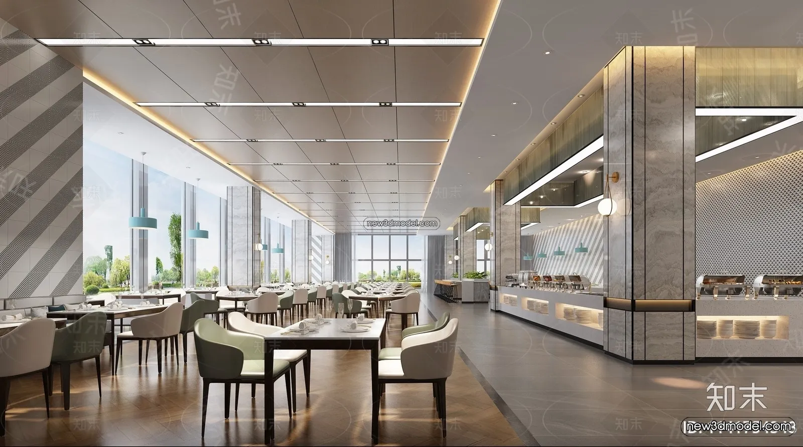 Buffet Restaurant of Hotels 3D Scenes - 3D Blocks - 042