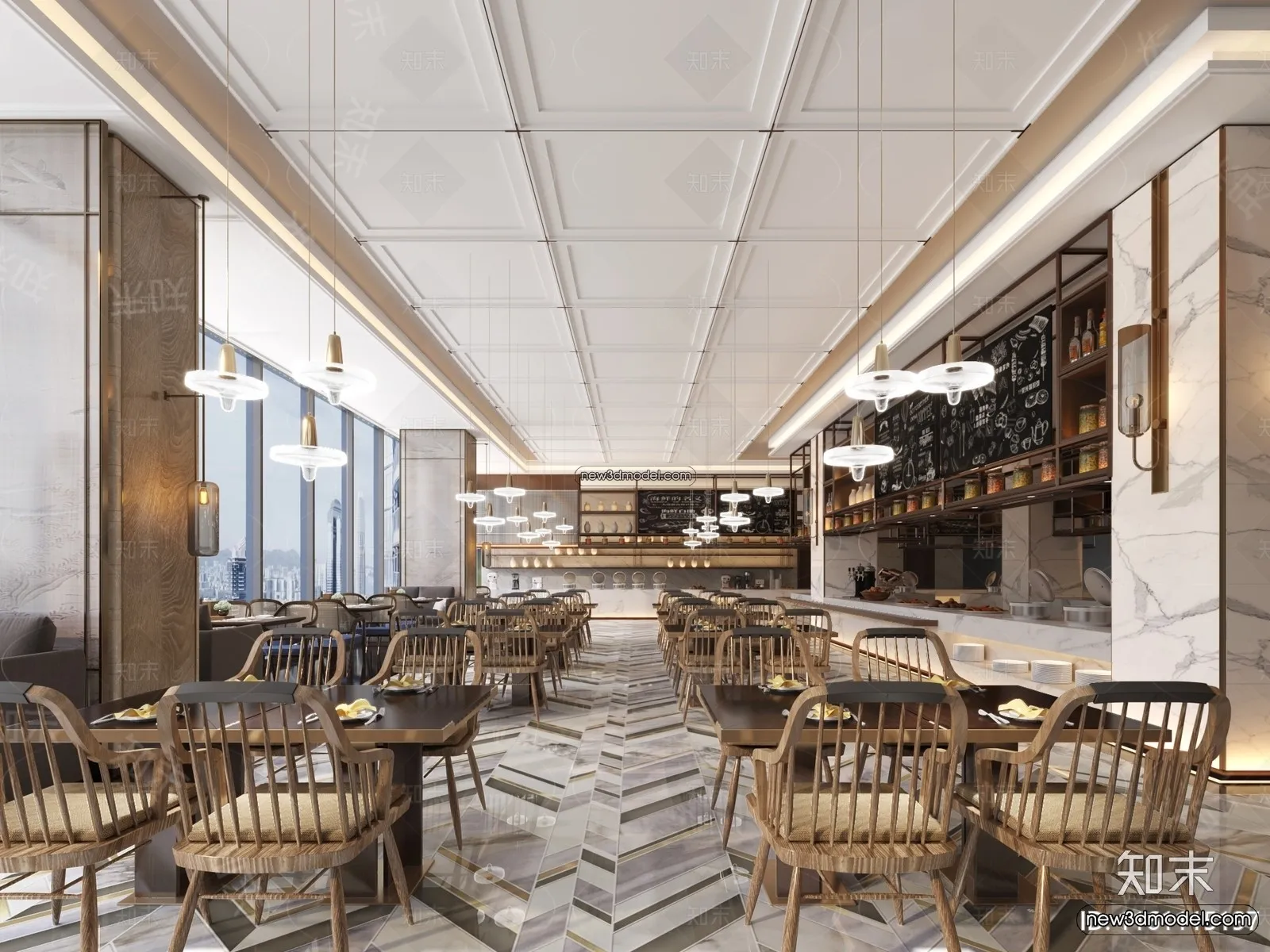 Buffet Restaurant of Hotels 3D Scenes - 3D Blocks - 055