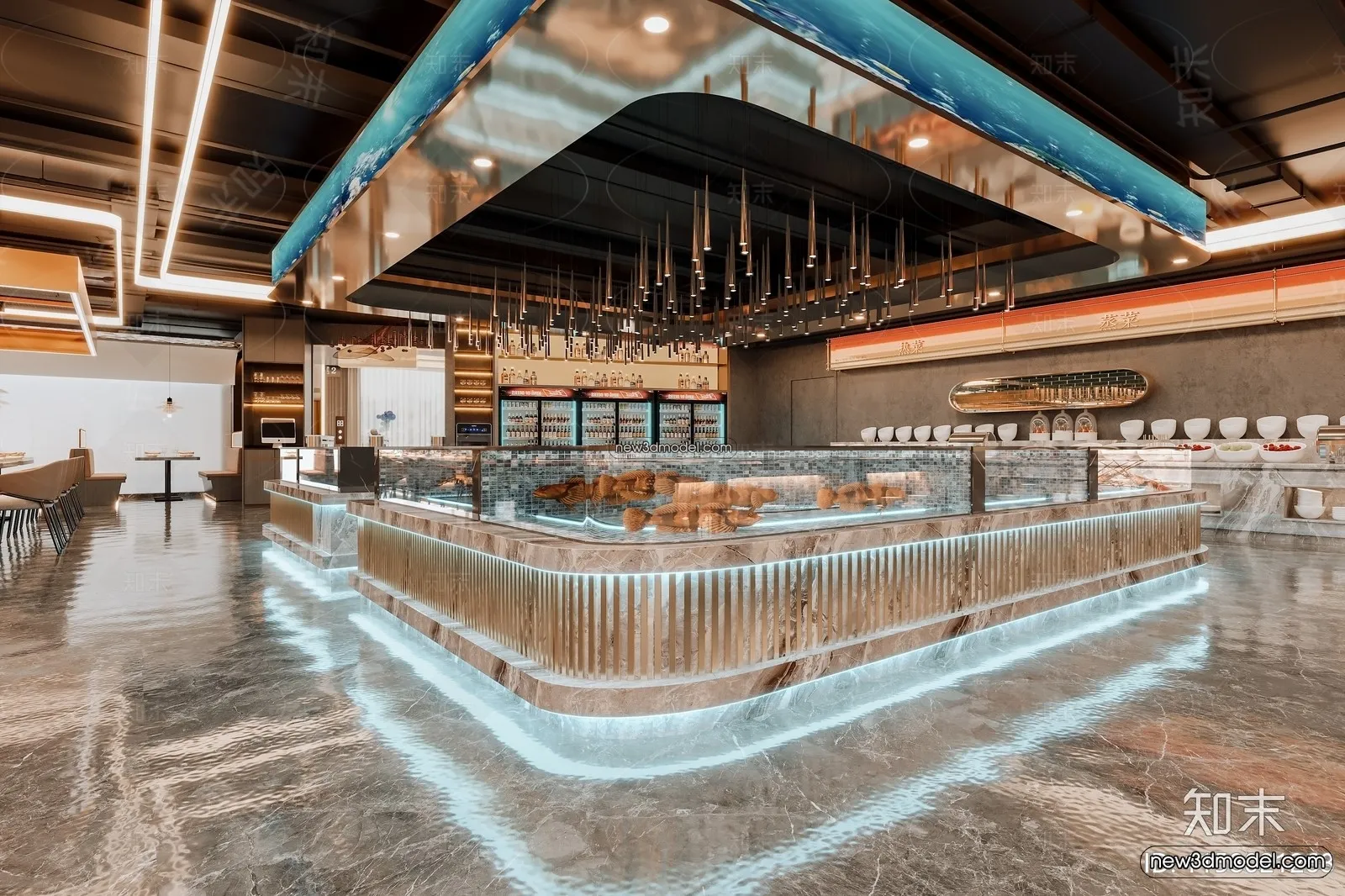 Buffet Restaurant of Hotels 3D Scenes - 3D Blocks - 059