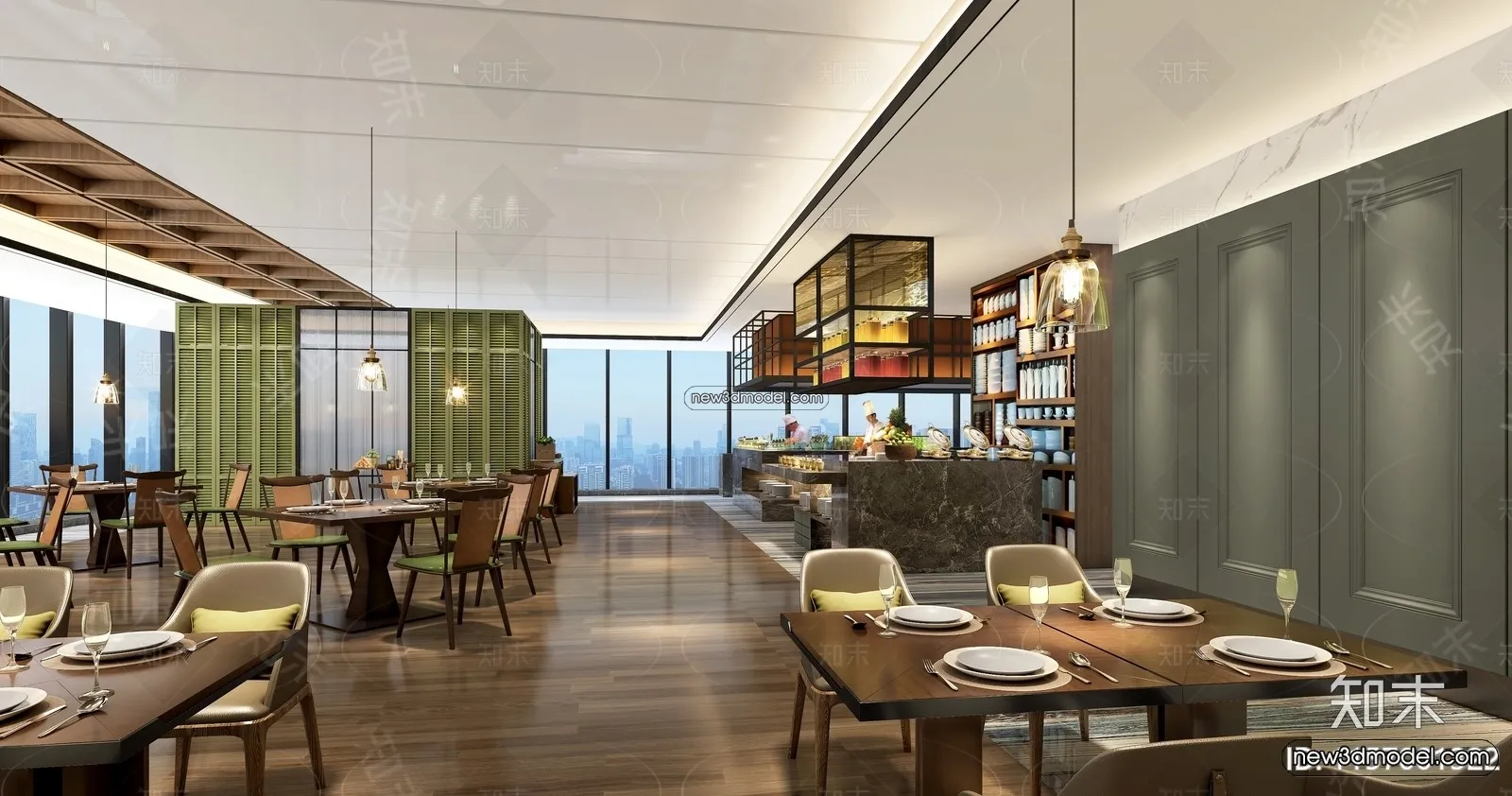 Buffet Restaurant of Hotels 3D Scenes - 3D Blocks - 060