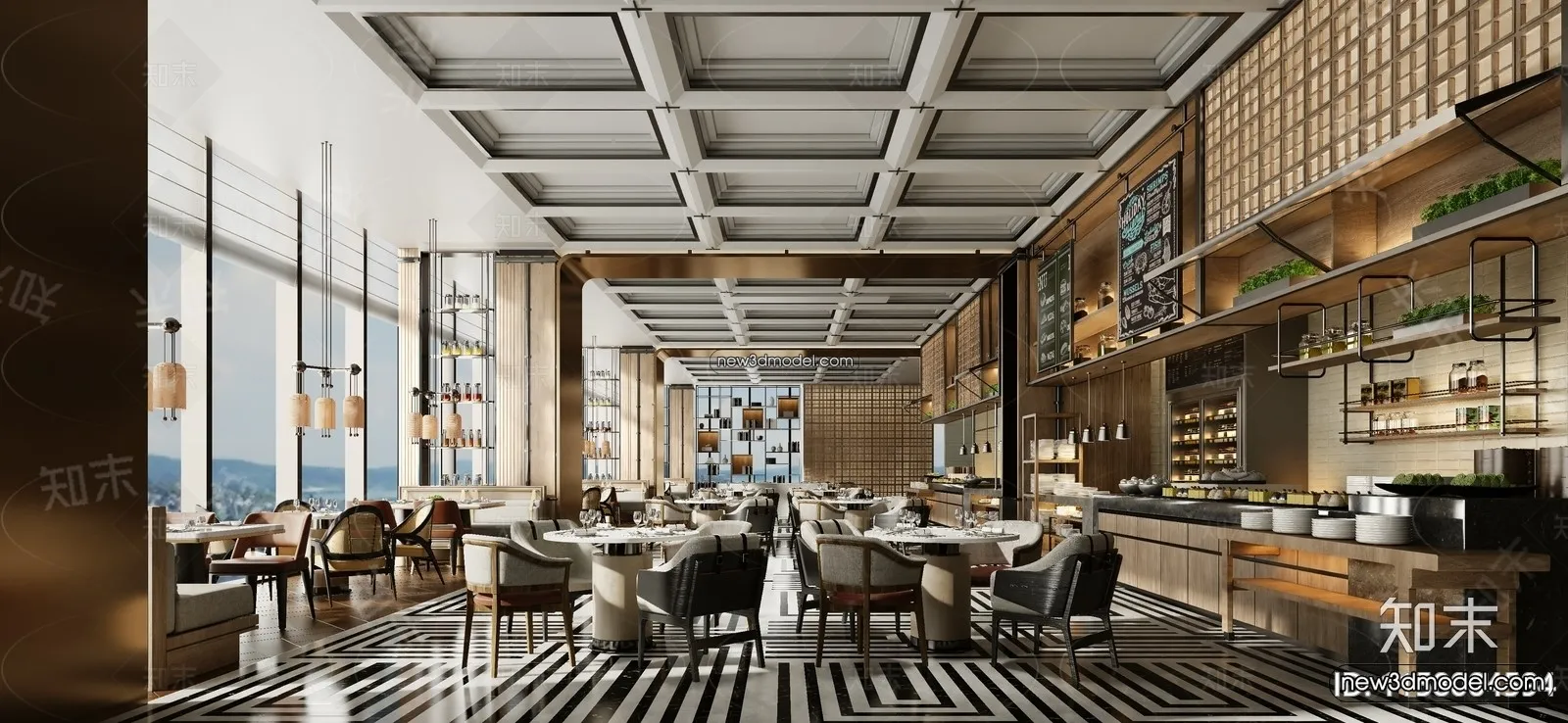 Buffet Restaurant of Hotels 3D Scenes - 3D Blocks - 061