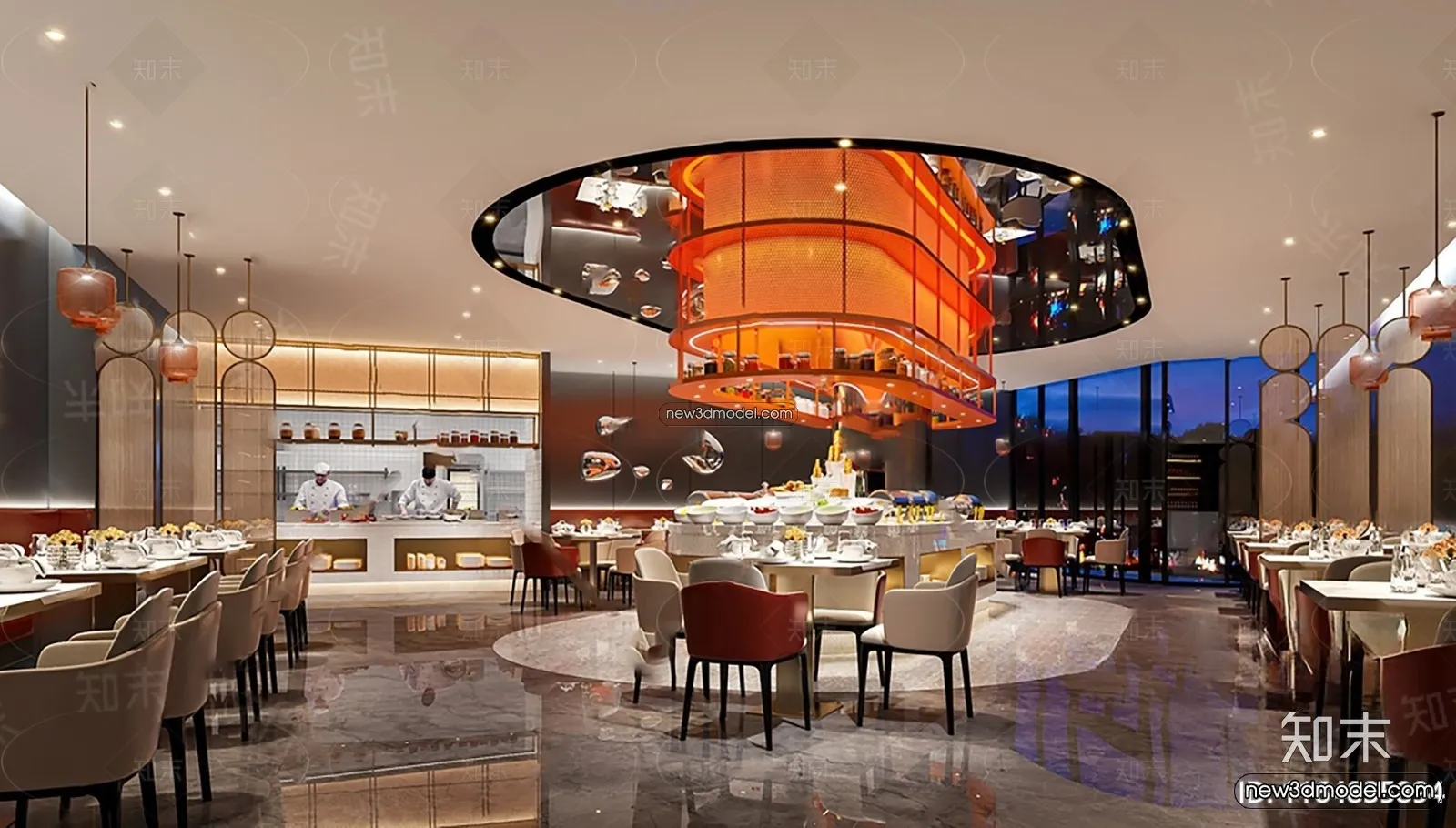 Buffet Restaurant of Hotels 3D Scenes - 3D Blocks - 064