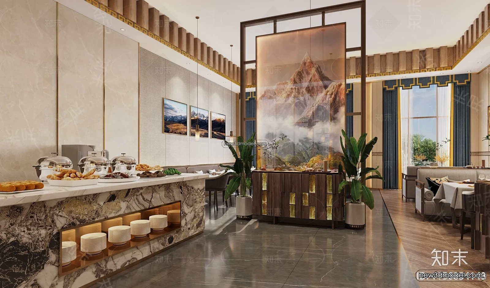 Buffet Restaurant of Hotels 3D Scenes - 3D Blocks - 065