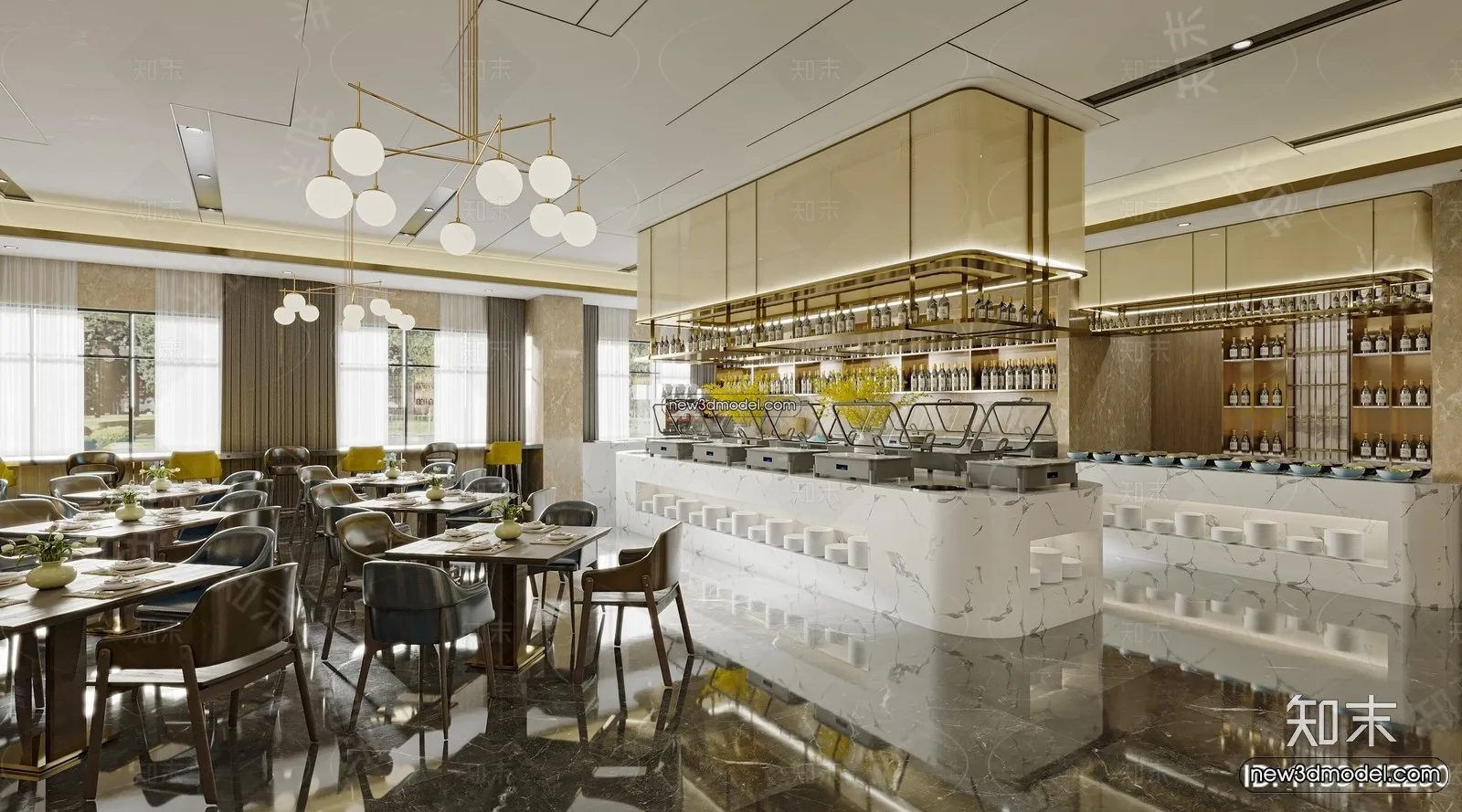 Buffet Restaurant of Hotels 3D Scenes - 3D Blocks - 066