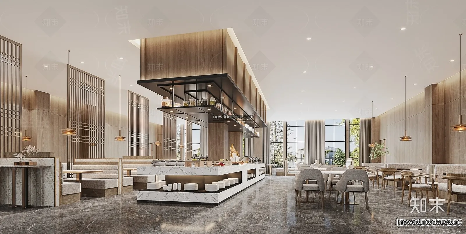 Buffet Restaurant of Hotels 3D Scenes - 3D Blocks - 069