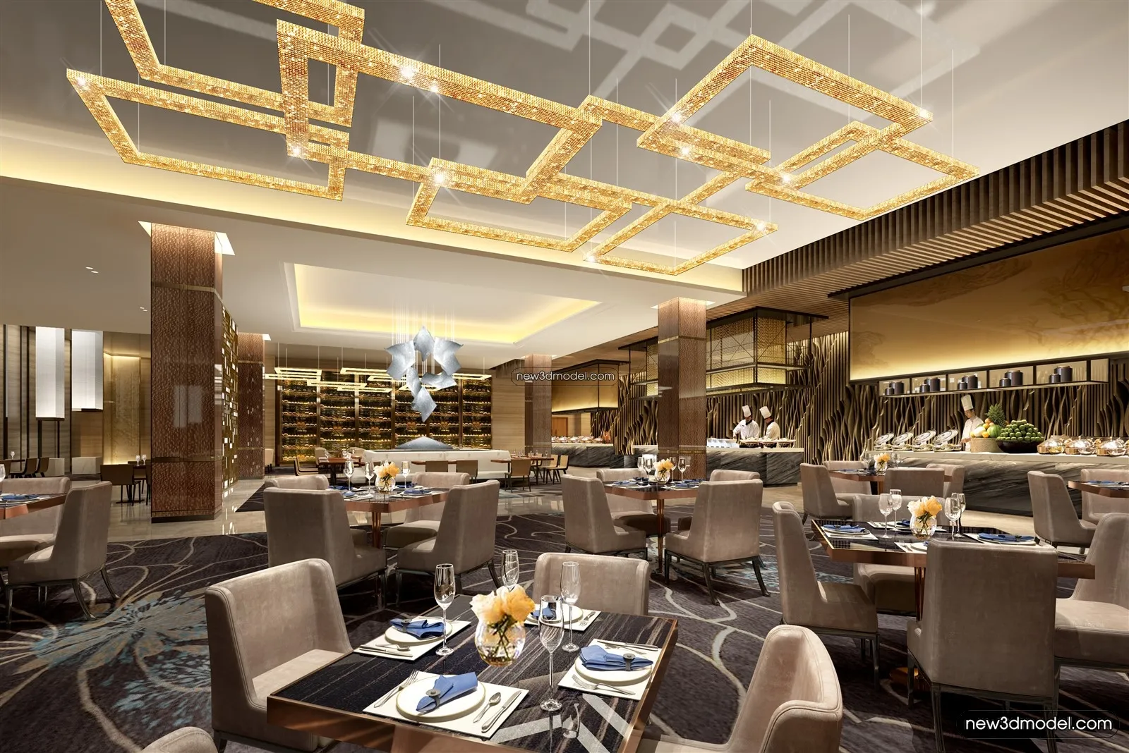 Buffet Restaurant of Hotels 3D Scenes - 3D Blocks - 077