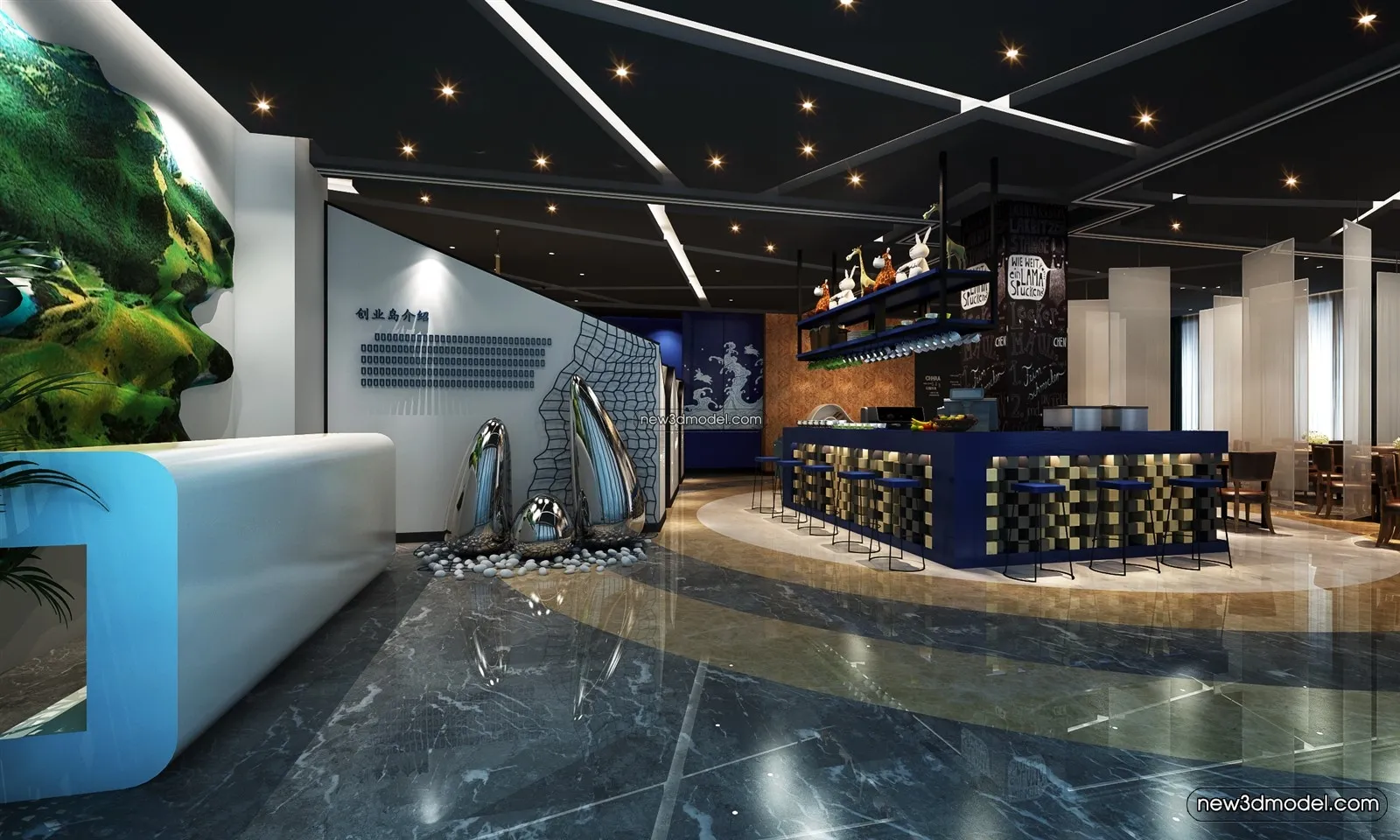 Buffet Restaurant of Hotels 3D Scenes - 3D Blocks - 084