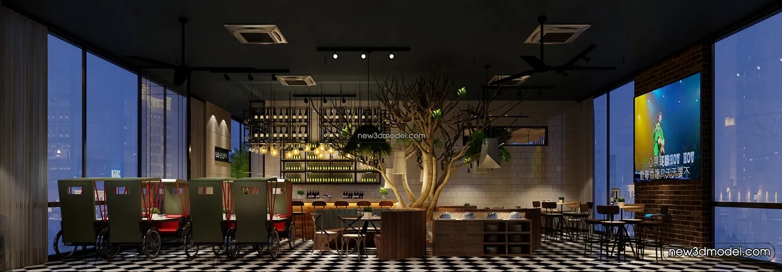 Buffet Restaurant of Hotels 3D Scenes - 3D Blocks - 090