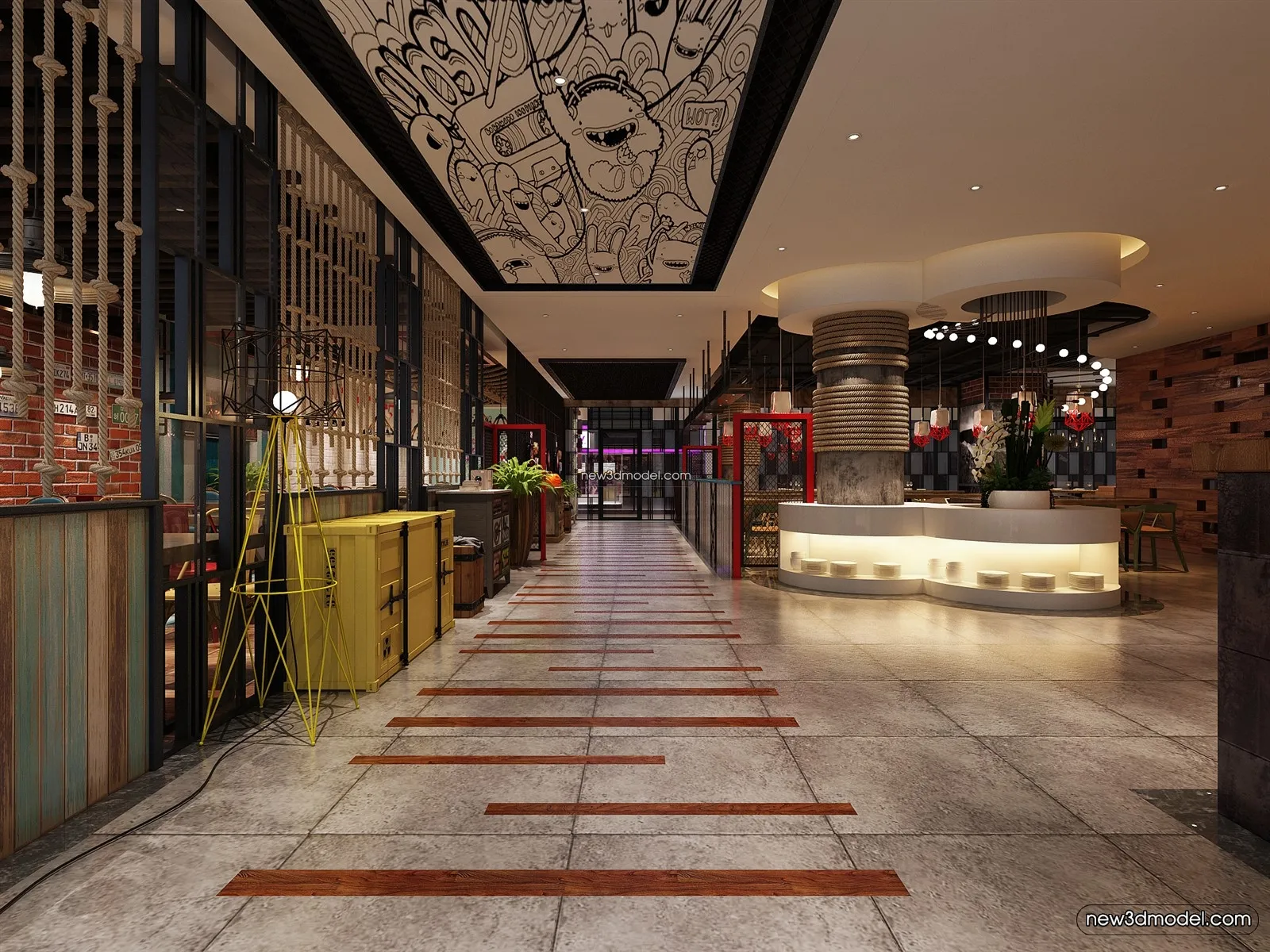 Buffet Restaurant of Hotels 3D Scenes - 3D Blocks - 094