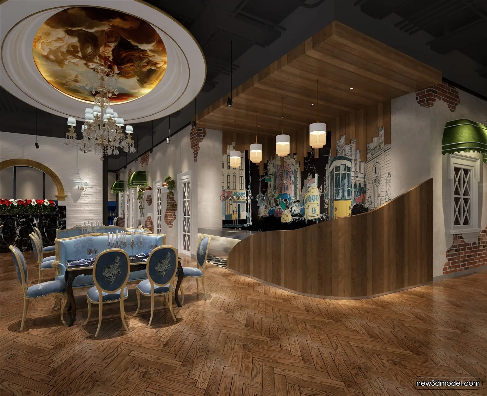 Buffet Restaurant of Hotels 3D Scenes - 3D Blocks - 098