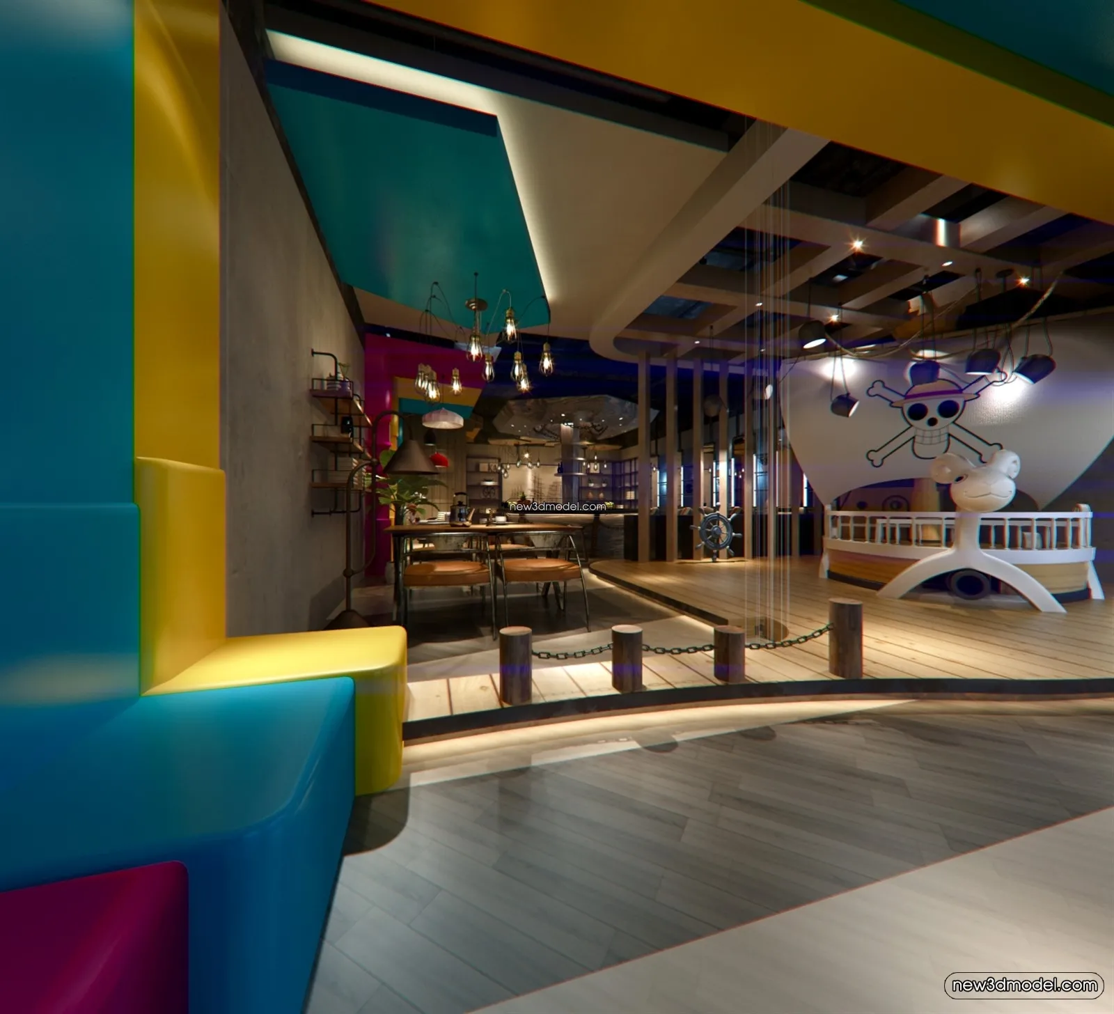 Buffet Restaurant of Hotels 3D Scenes - 3D Blocks - 102