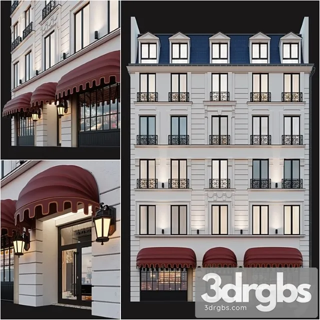 Building Classic Hotel Facade 3D Model Free