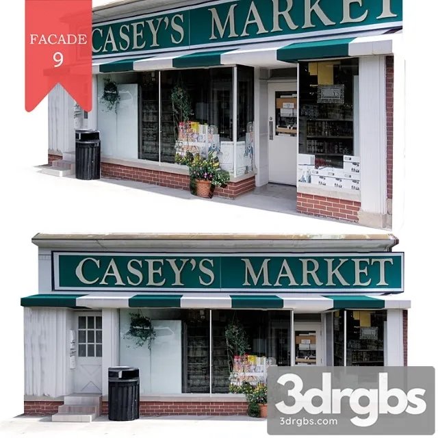 Building Facade 9 Small Market 3D Model Free