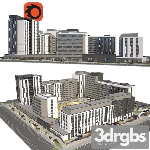 Building Quarterly Building Multi Apartment House 3 3D Model Download