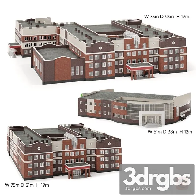 Building School With A Swimming Pool 3D Model Download