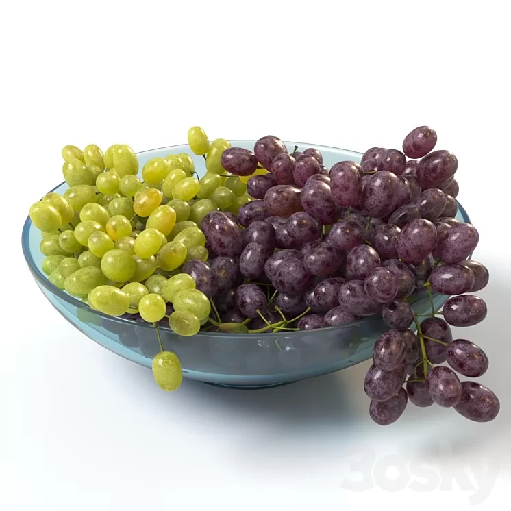 Bunches of grapes in a glass bowl 3D Model