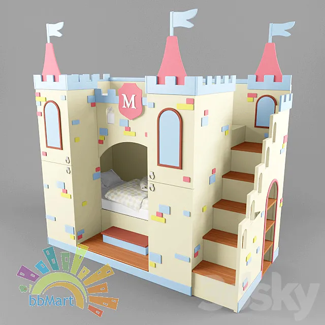 Bunk bed children with cupboard "Castle" 3D Model