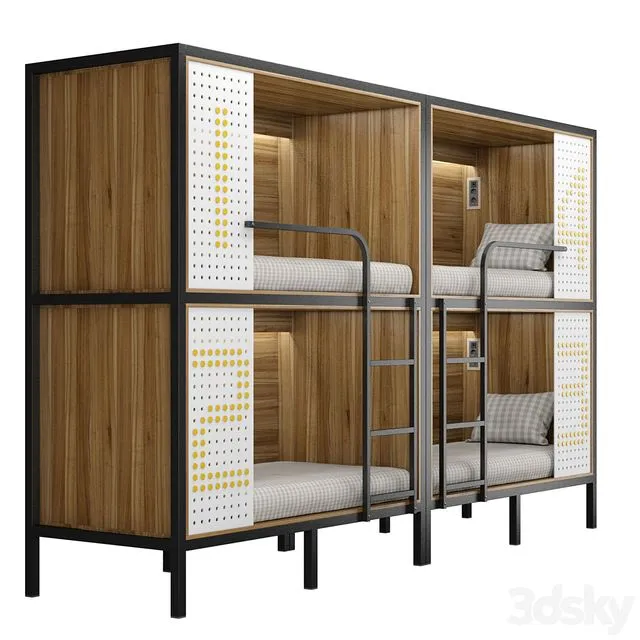 Bunk bed for hostel and dorm 3D Model