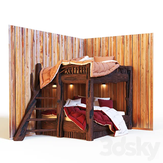 Bunk bed in rustic style 3D Model