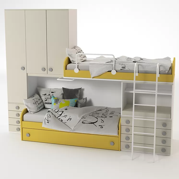 Bunk Yellow Bed 3D Model
