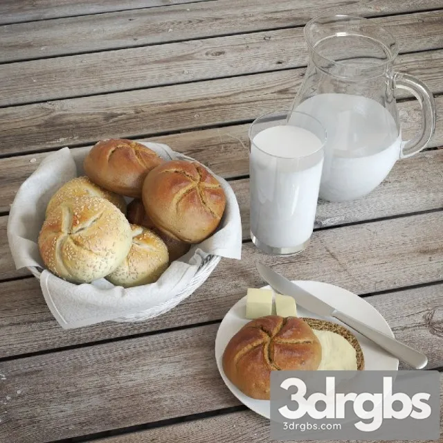 Buns and Milk 3D Model Free