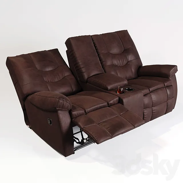 Burgett Espresso Glider Power Reclining Loveseat w _ Console 3D Model