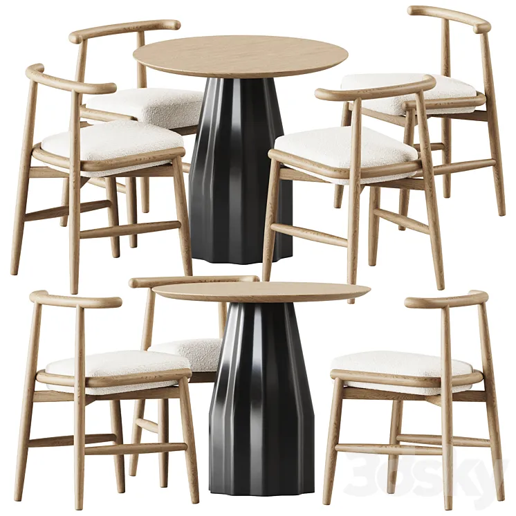 Burin Wooden Table D80 by Viccarbe and Chair Emilia by Meridiani 3D Model Free