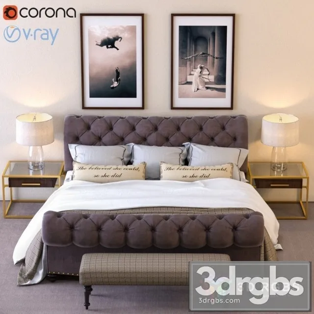 Burton Eloise Tufted Sleigh Bed 3D Model Free