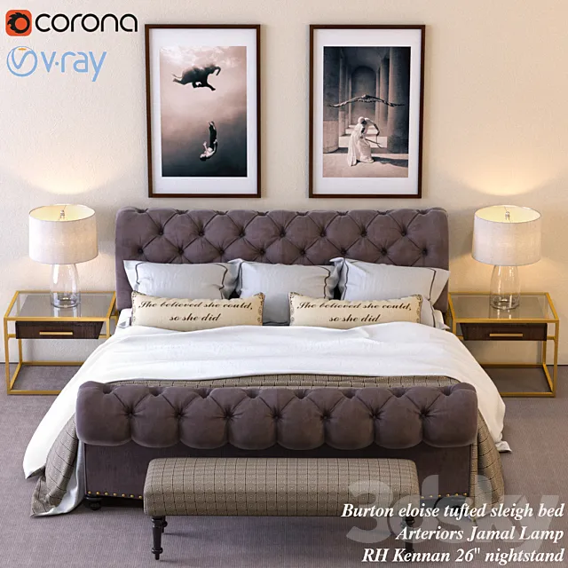 Burton eloise tufted sleigh bed 3DModel