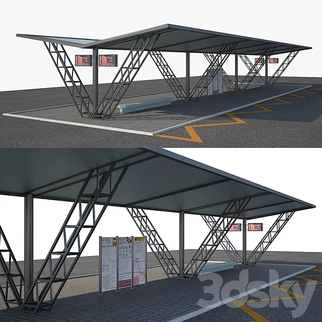 Bus Stop Bus Station 2 3D Model