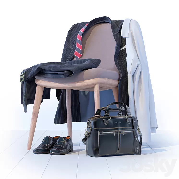 Business Leather Bag Dr.Koffer + suit and shoes 3D Model