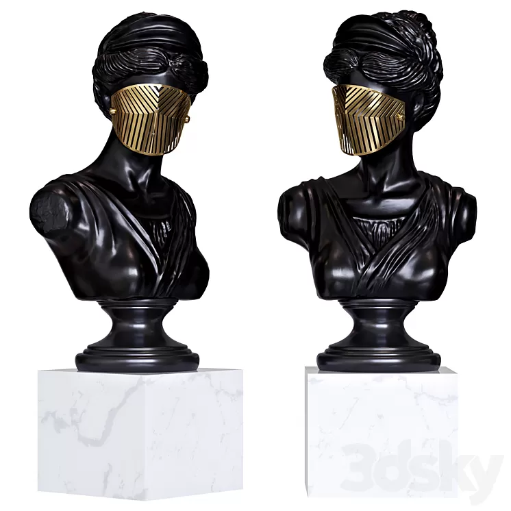 Bust Woman in Mask Figurine 3D Model