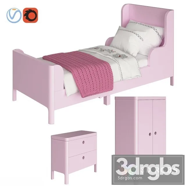 Busunge Pink Kid Bed 3D Model Free