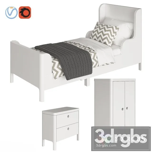 Busunge White Kid Bed 3D Model Free