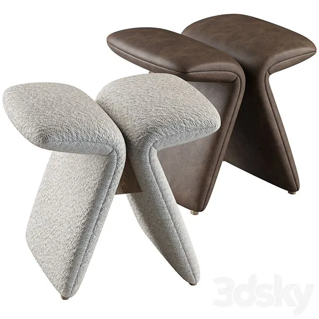 Butterfly stool leather and boucle 3D Model