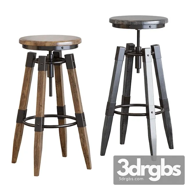 By-lyj bar stool industrial vintage metal 2 3D Model Free