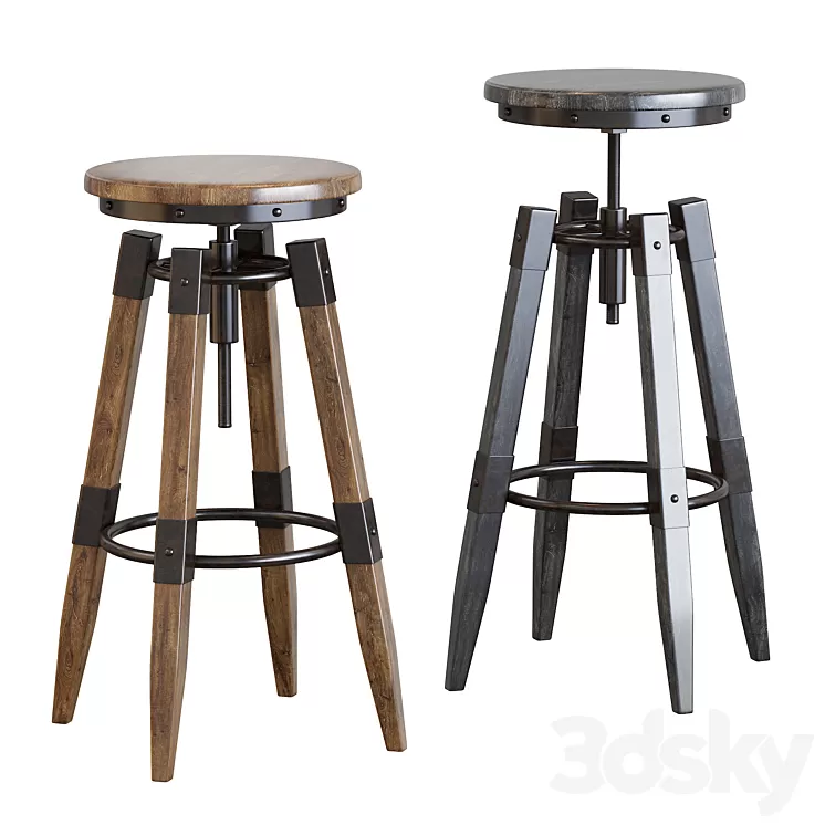 BY-lYJ Bar Stool Industrial Vintage Metal 3D Model