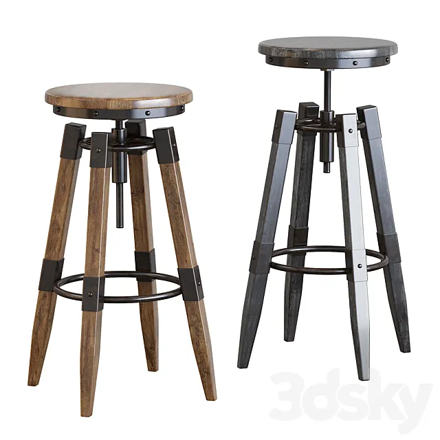 BY-lYJ Bar Stool Industrial Vintage Metal 3DModel
