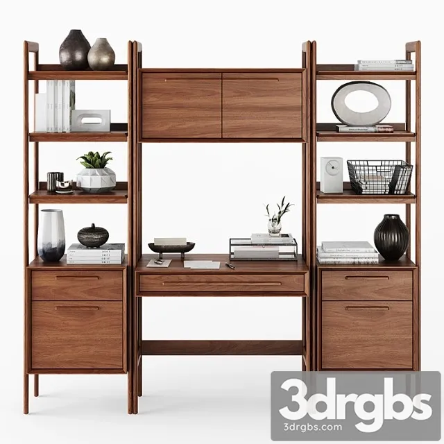 C & b tate bookcase desk and file cabinets 2 3D Model Free