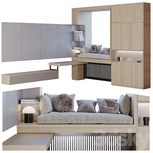 Cabinet furniture for the window and TV area 3D Model