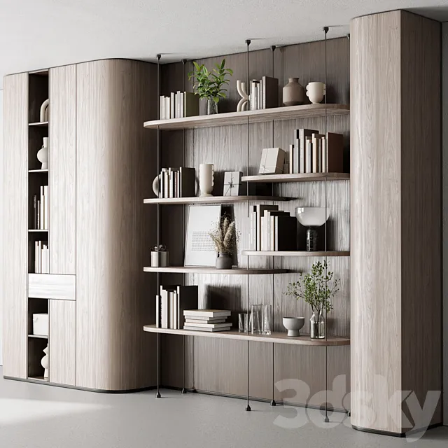 Cabinet Furniture - Wooden Shelves Decorative With Plants and Book 06 3D Model